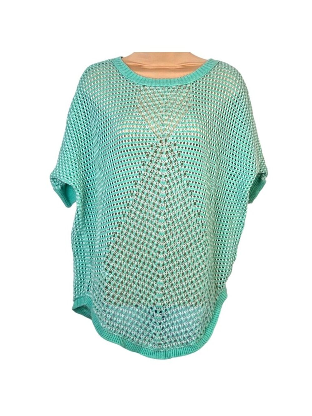 Ana Womens Tunic Short Sleeve Cover up Lightweight Semi-Sheer Turquoise XL